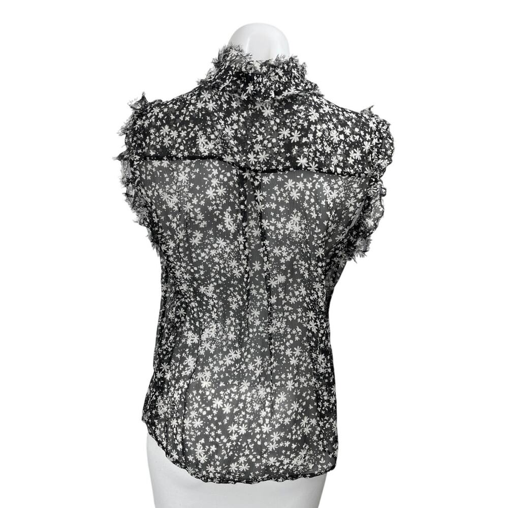 7 For All Mankind Black Floral Ruffle Sleeveless Button Sheer Cami Blouse Top XS - Picture 2 of 4